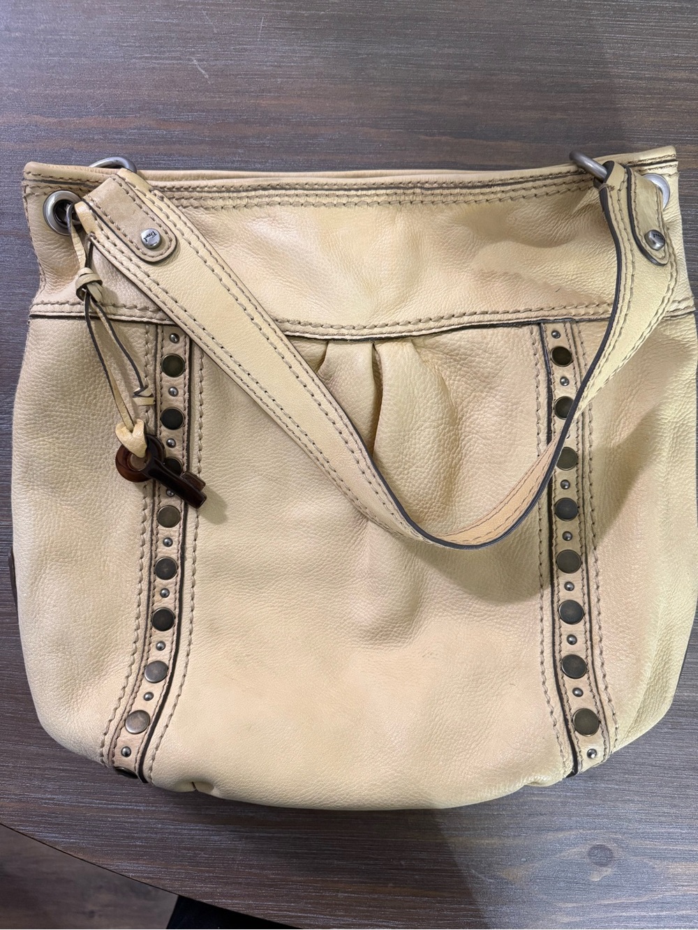 Vintage Y2K Fossil Genuine Leather Yellow Studded Hobo Shoulder Bag